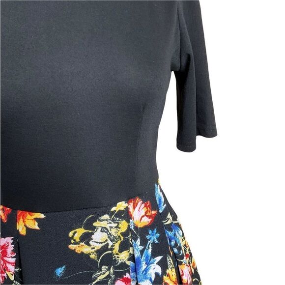 Oxiuli Women’s Dress Size S Fashion Fitted Waist Knit Black Floral - Picture 4 of 16
